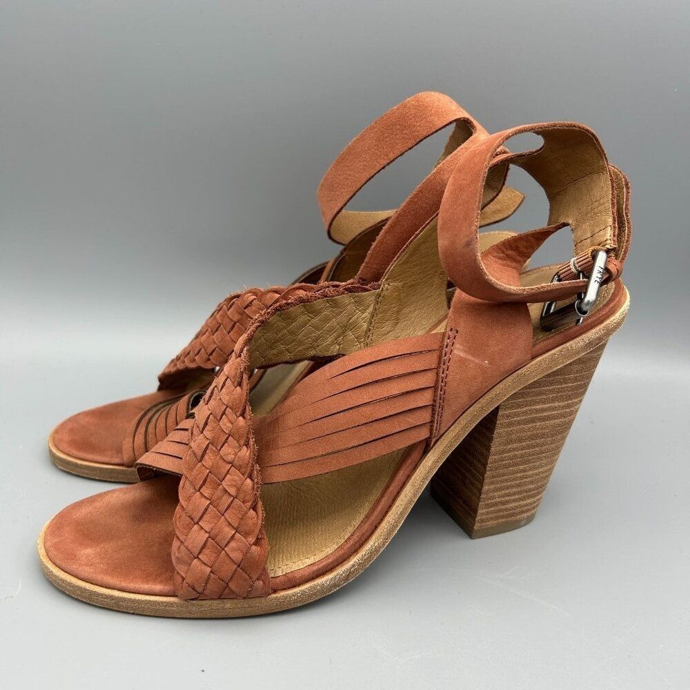 Frye Orange Leather Heels Strappy High Sara Cross Over Sandal Womens Size‎ 10 M